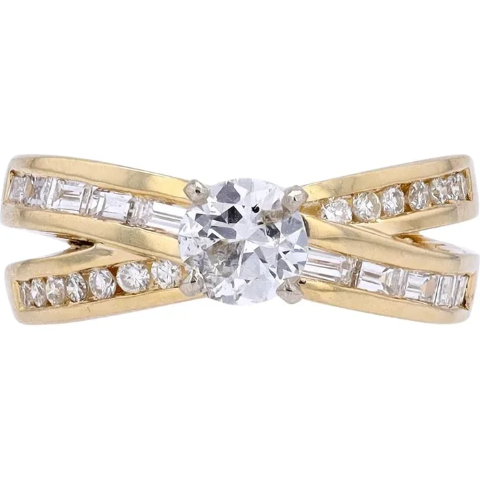 Radiant 14K Yellow Gold Diamond Crossover Ring – 0.66 Carat Total Diamond Weight