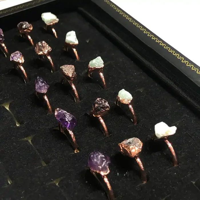 Raw Amethyst ,Garnet ,Aventurine gemstones Copper Rings 15 pcs BR 2314