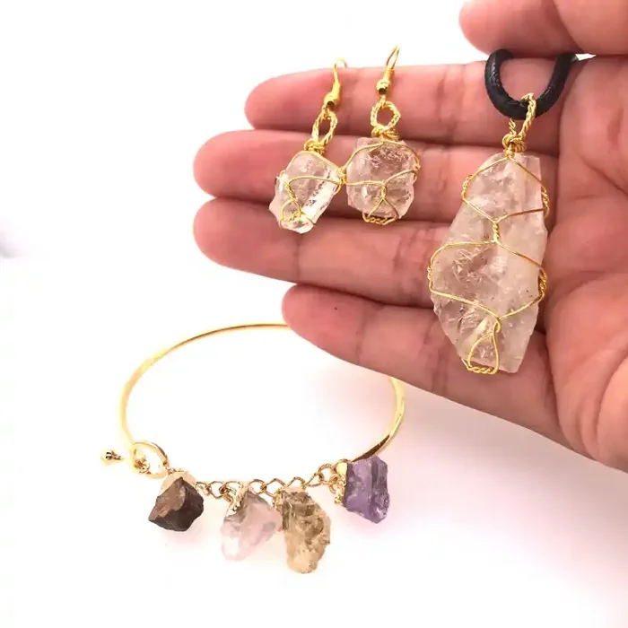 Raw Gemstone Jewelry Set – 3 Pieces – BR 1467