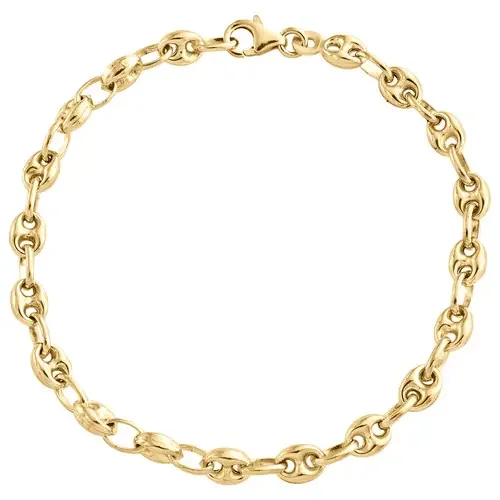 Real 10K Yellow Gold Fancy 3D Hollow Puff Gucci Mariner Link 4mm Bracelet 7″