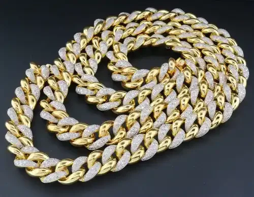 Real Diamond Miami Cuban Chain Mens Sterling Silver 11mm Necklace Link 8 CT.
