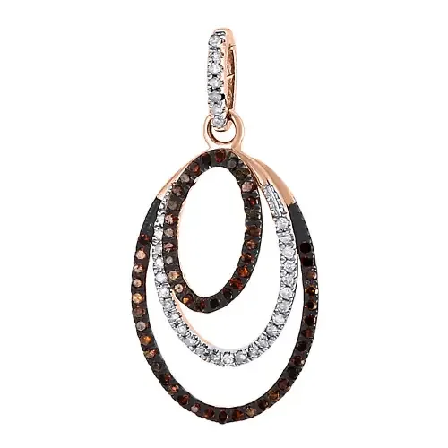 Red Diamond Triple Oval Pendant Ladies 10K Rose Gold Charm 0.25 CT.