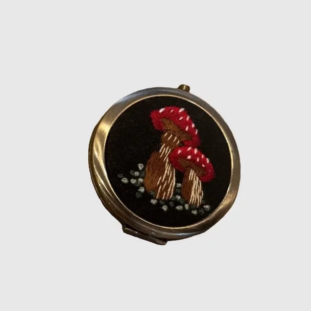 Red Mushrooms Embroidered Compact Mirror