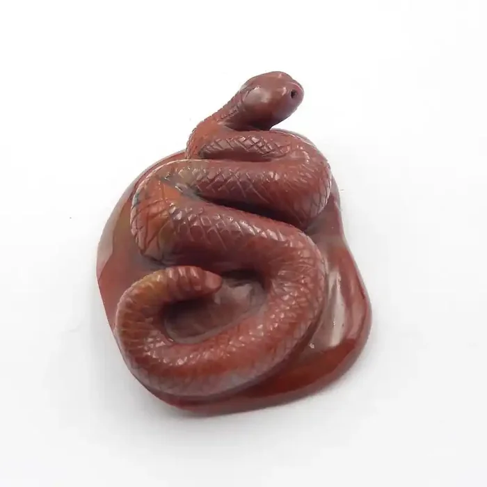 Red River Jasper Snake Carving, Gemstone Carving Ornament for Home Decor