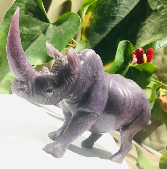 “Rhinoceros Figure” Shona Sculpture in Lepidolite, from the Chitungwiza Art Centre, Zimbabwe