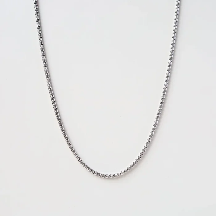 Rhodium Plated Silver Rounded Box Chain – 20″