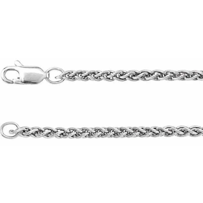 Rhodium-Plated Sterling Silver 2.4 mm Wheat 18″ Chain