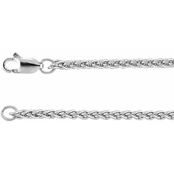 Rhodium-Plated Sterling Silver 2.4 mm Wheat 7″ Chain