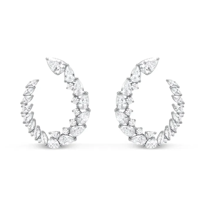 RHODIUM PLATED STERLING SILVER AND CZ J HOOP EARRINGS