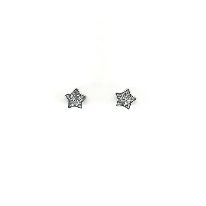 RHODIUM PLATED STERLING SILVER AND CZ STAR STUD EARRINGS
