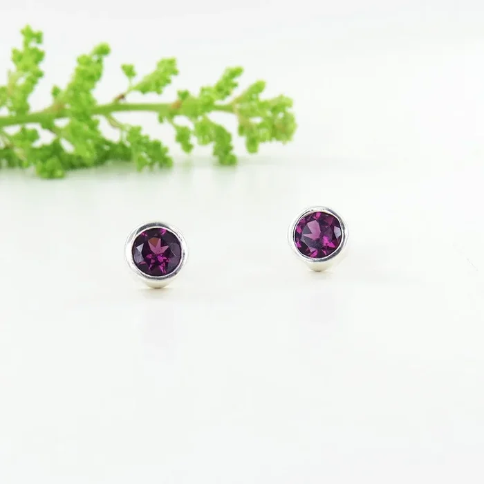Rhodolite Garnet Dot Post Earrings
