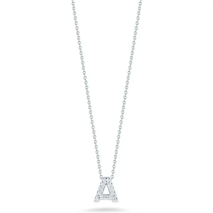 Roberto Coin – Tiny Treasures Initial Thoughts Diamond Initial Letter “A” Pendant in 18K White Gold