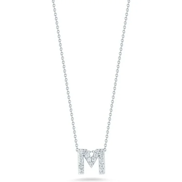 Roberto Coin – Tiny Treasures Initial Thoughts Diamond Initial Letter “M” Pendant in 18K White Gold