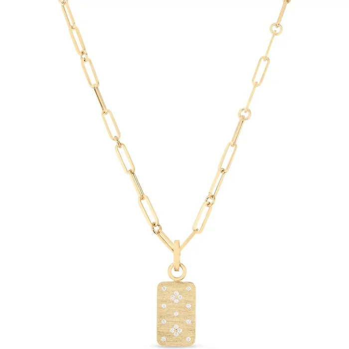 Roberto Coin – Venetian Princess Diamond Dog Tag Pendant Necklace in 18K Yellow Gold