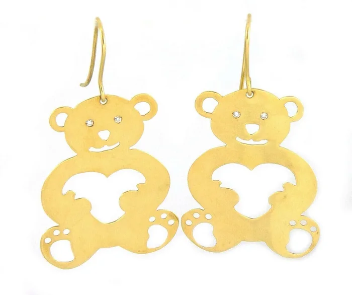 Roberto Coin Diamond 18k Yellow Gold Teddy Bear Hook Dangle Earrings