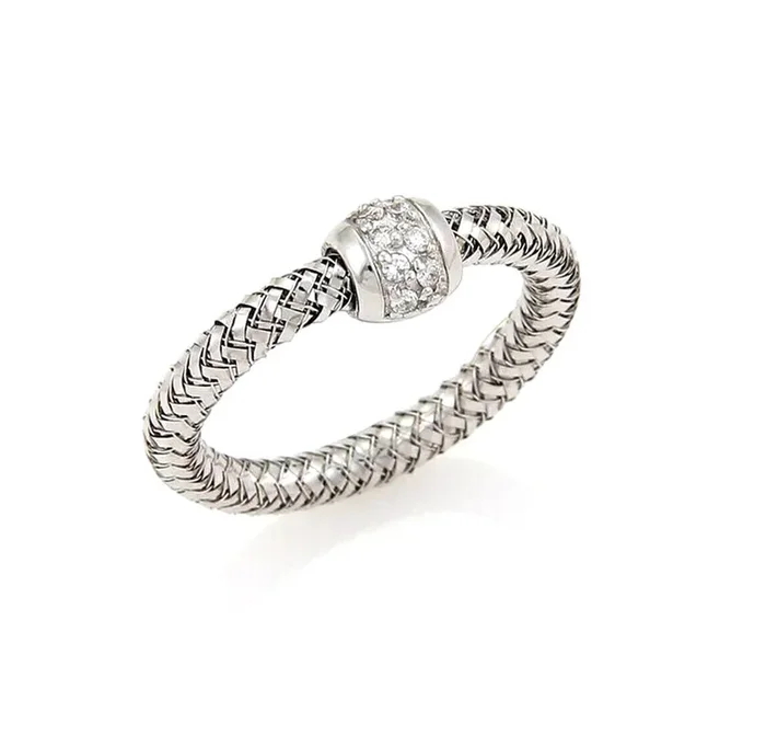 Roberto Coin Primavera Diamond 18k White Gold Woven Band Ring – Size 6.25
