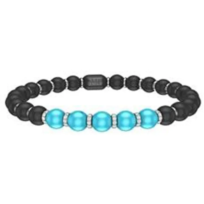 Roberto Demeglio – 6.5mm Matte Black Ceramic Stretch Bracelet With 5 Turquoise Beads, 6 Diamond and Gold Rodells in 18K White Gold