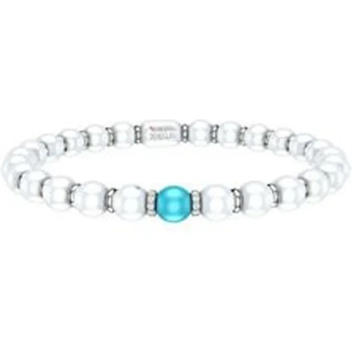Roberto Demeglio – 6.5mm White Ceramic Stretch Bracelet With 1 Turquoise Bead, 2 Diamond and Gold Rodells in 18K White Gold