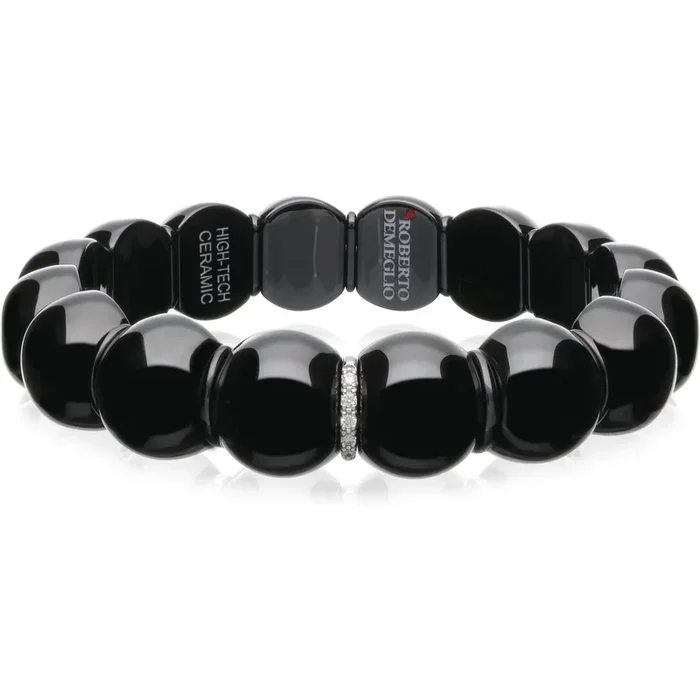 Roberto Demeglio – Black Ceramic Bracelet With 1 Diamond Bar in 18K White Gold