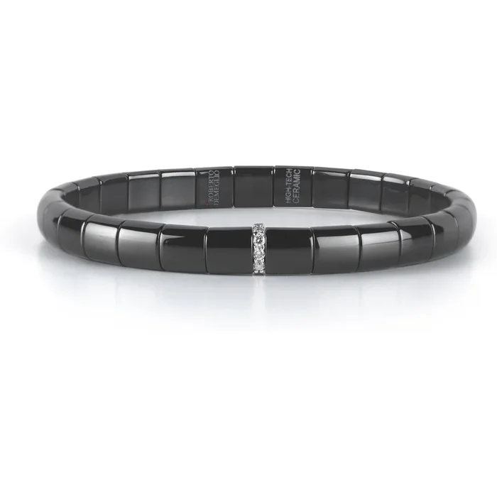 Roberto Demeglio – Black Ceramic Bracelet With 1 Diamond Brace in 18K White Gold