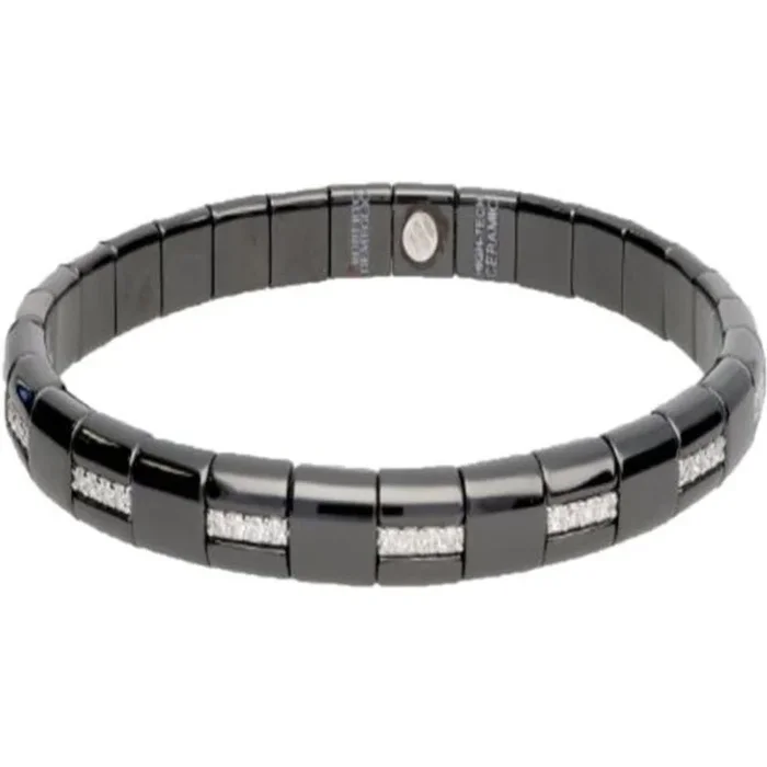 Roberto Demeglio – Black Ceramic Stretch Bracelet With Alternating Diamonds in 18K White Gold