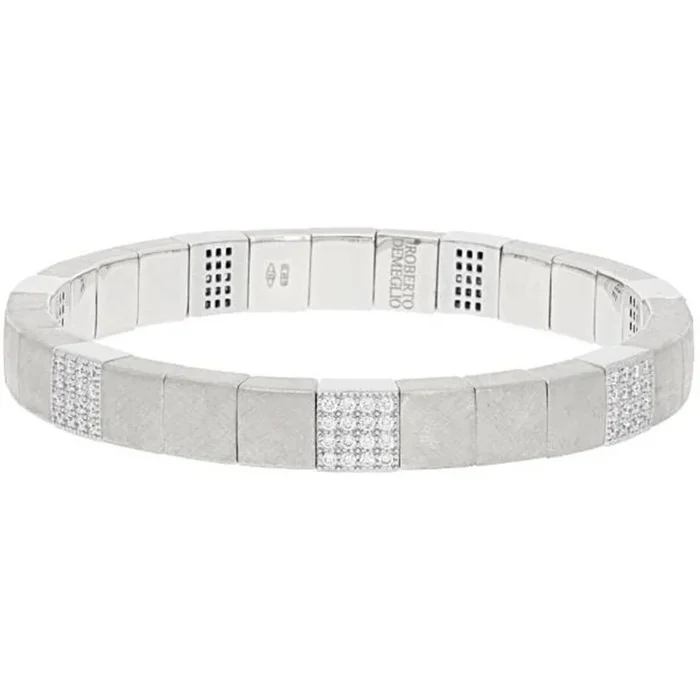 Roberto Demeglio – Matte 18K White Gold Stretch Bracelet With 7 Diamond Stations in 18K White Gold