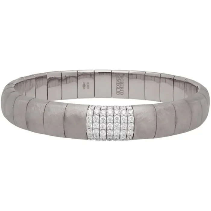 Roberto Demeglio – Matte 18K White Gold Stretch Bracelet With 8 Diamond Stations in 18K White Gold