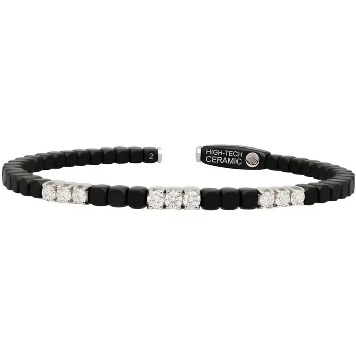 Roberto Demeglio – Matte Black Ceramic Bangle With 9 Diamonds in 18K White Gold