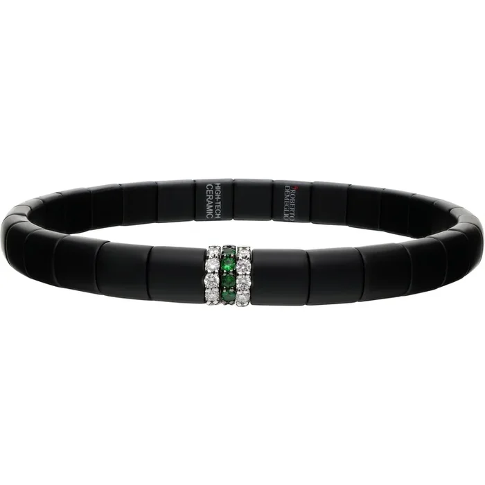 Roberto Demeglio – Matte Blackceramic Bracelet With 2 Diamond and 1 Tsavorite Bar in 18K White Gold