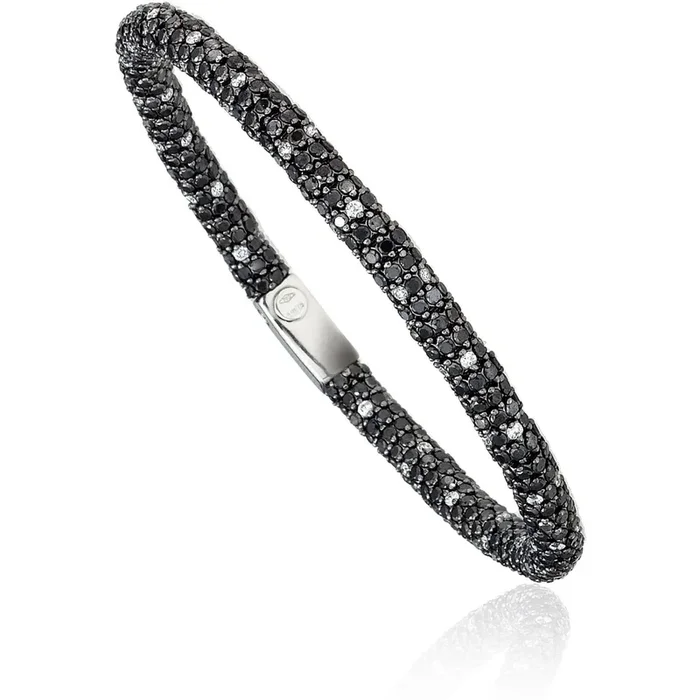 Roberto Demeglio – Medium Black and White Diamond Spotted Stretch Bracelet in 18K White Gold