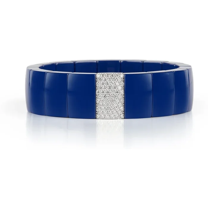 Roberto Demeglio – Rectangular Blue Ceramic Stretch Bracelet With 1 Diamond Station in 18K White Gold