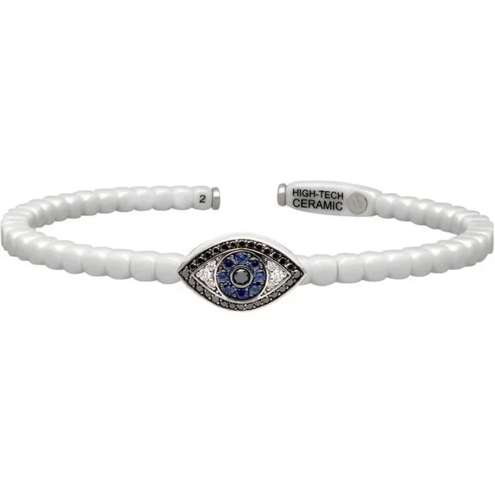 Roberto Demeglio – White Ceramic Bangle With An Evil Eye in 18K White Gold