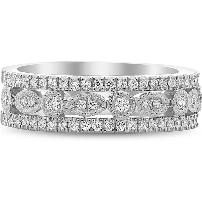 Roman & Jules 14K White Gold Art Deco Diamond Band – 0.38 Carat Total Diamond Weight