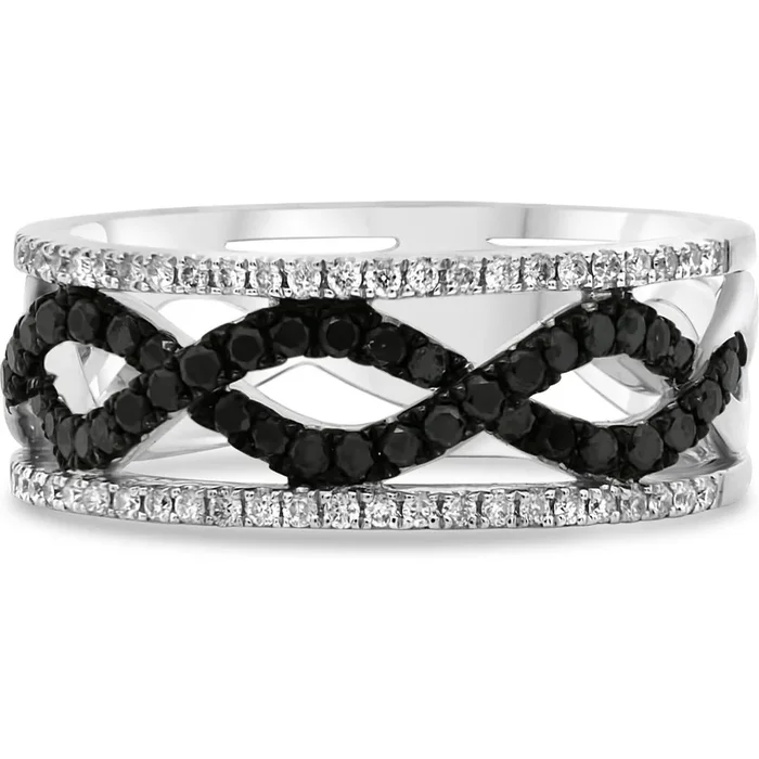 Roman & Jules 14K White Gold Black & White Diamond Infinity Ring – 0.56 Carat Total Diamond Weight