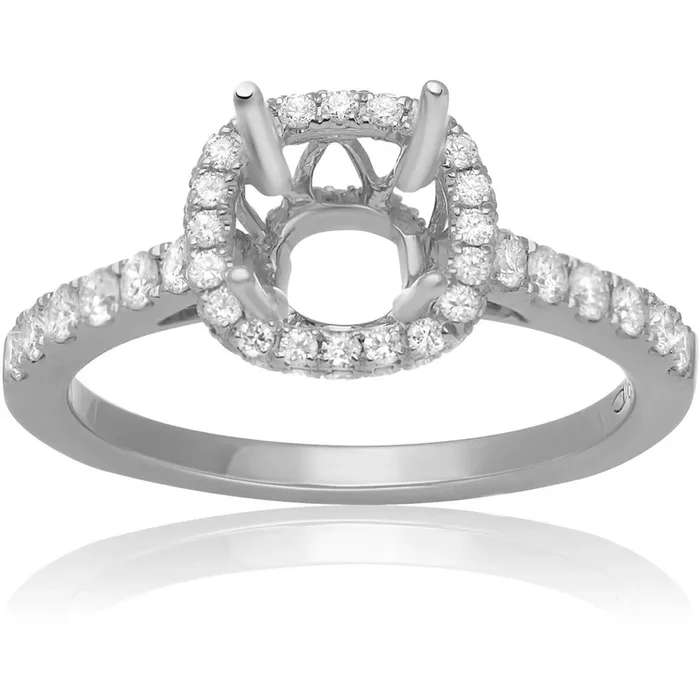 Roman & Jules 14K White Gold Cathedral Engagement Setting with Diamond Halo – 0.58 Carat Total Diamond Weight