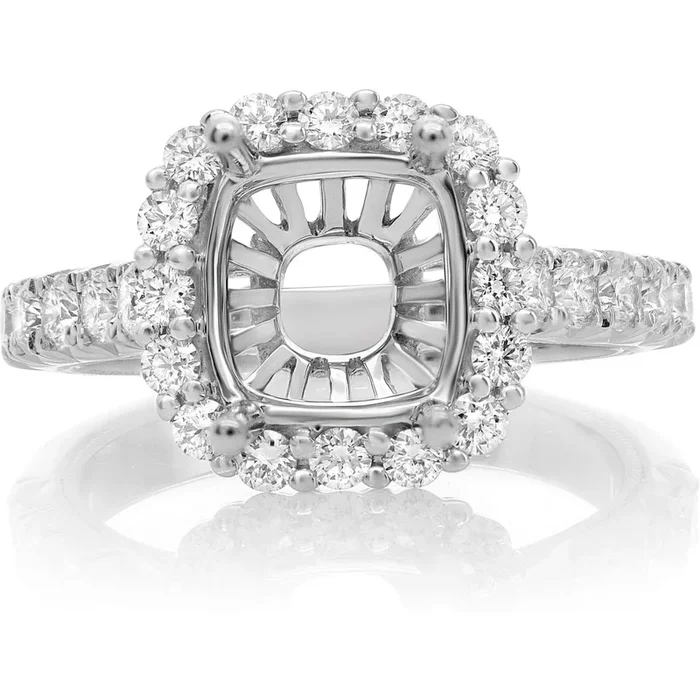 Roman & Jules 14K White Gold Cathedral Engagement Setting with Double Halo – 0.97 Carat Diamond Total Weight