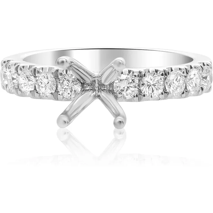 Roman & Jules 14K White Gold Classic Four Prong Engagement Setting with 0.63 Carat Diamond Accents