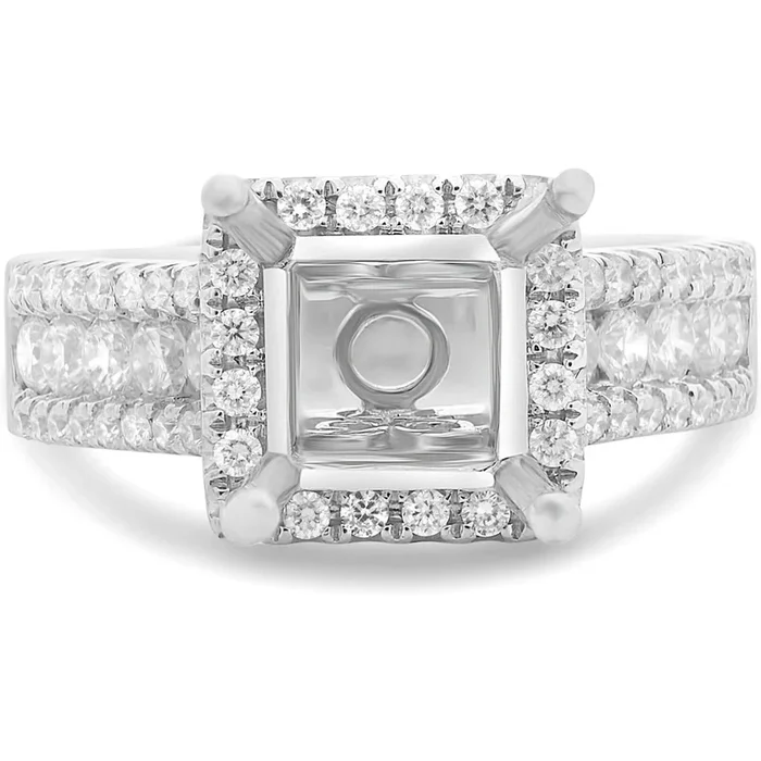 Roman & Jules 14K White Gold Diamond Halo Engagement Ring Setting – 0.93 Carat Total Diamond Weight