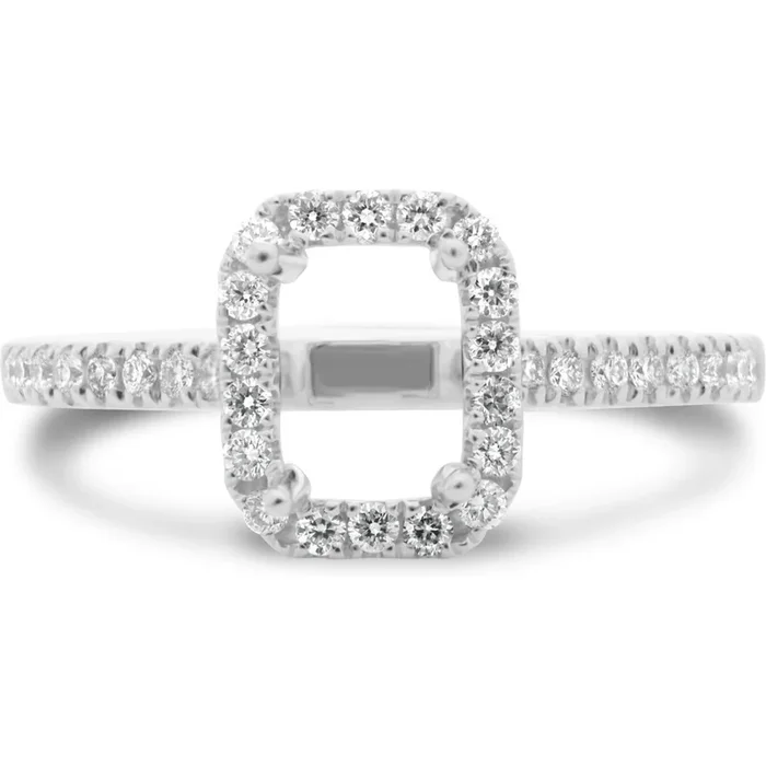 Roman & Jules 14K White Gold Emerald Cut Fishtail Pave Engagement Setting – 0.31 Carat Total Diamond Weight