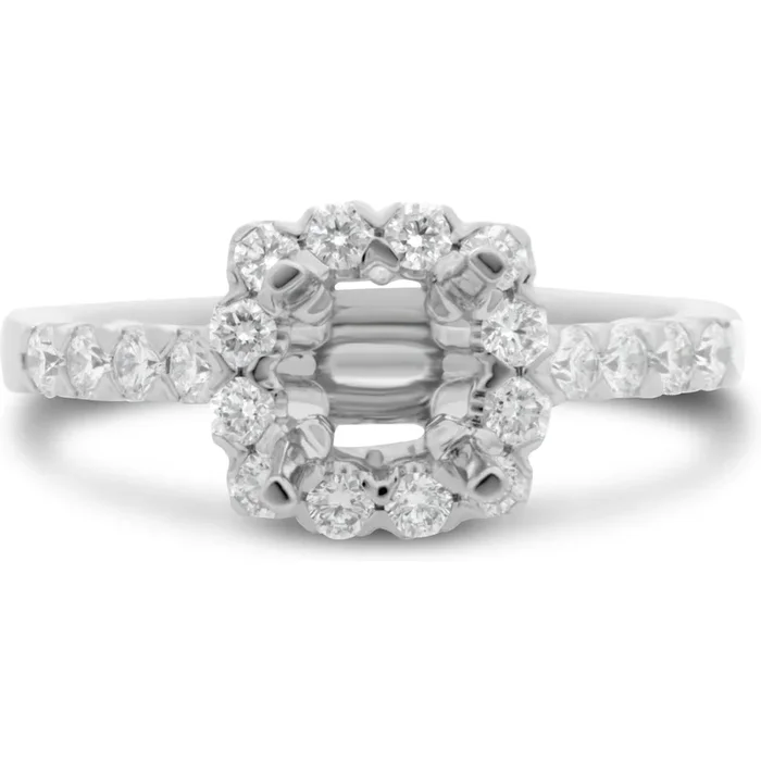 Roman & Jules 14K White Gold Fishtail Diamond Halo Engagement Setting