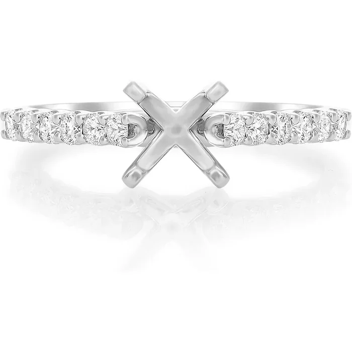 Roman & Jules 14K White Gold Four Prong Diamond Shank Engagement Setting – 0.31 Carat Total Diamond Weight
