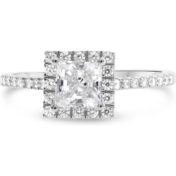 Roman & Jules 14K White Gold Four Prong Halo Engagement Ring with Princess-Cut Center Diamond