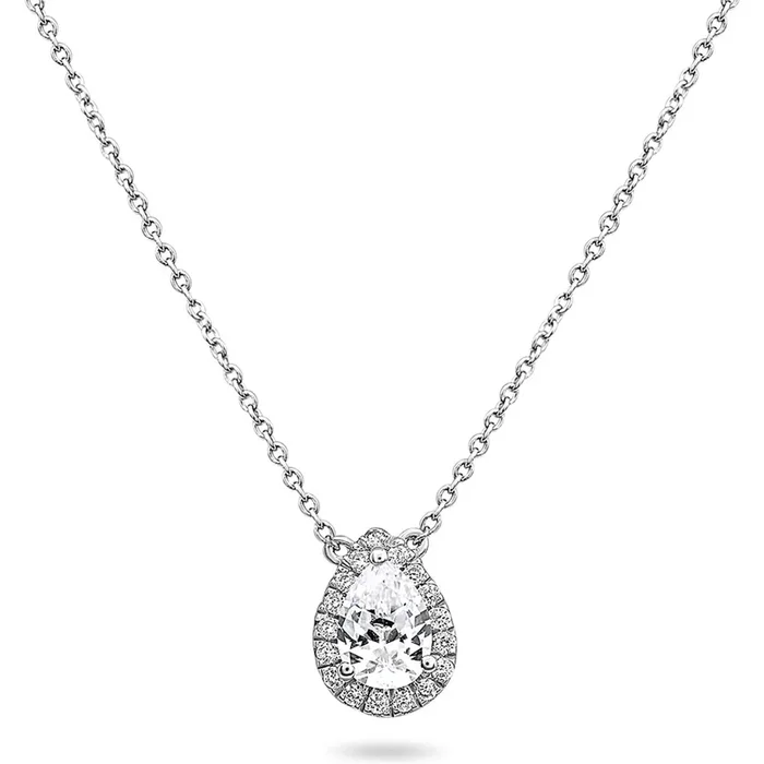 Roman & Jules 14K White Gold Pear Shape Halo Diamond Necklace