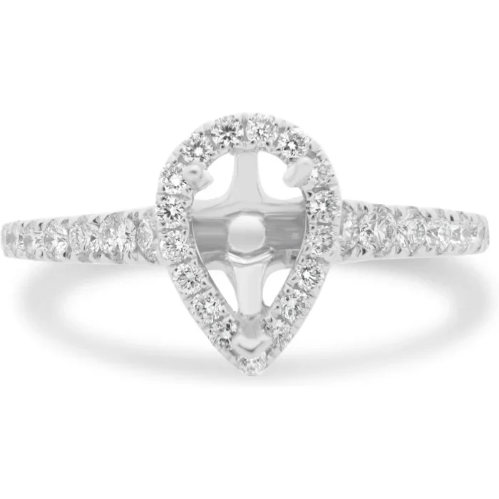 Roman & Jules 14K White Gold Pear-Shaped Diamond Pave Engagement Ring Setting and Brilliance