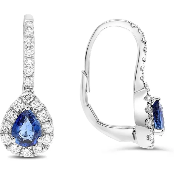 Roman & Jules 14K White Gold Sapphire and Diamond Drop Leverback Earrings – .73 Total Carat Weight