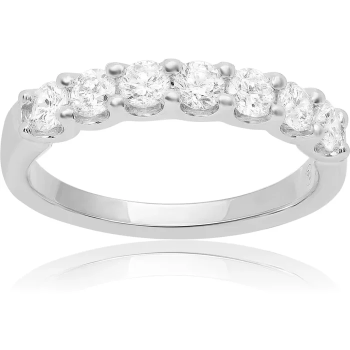 Roman & Jules 14K White Gold Seven-Stone Diamond Wedding Band – 0.75 Carat Total Diamond Weight