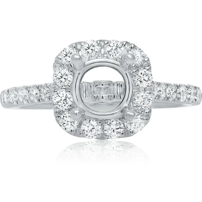 Roman & Jules 14K White Gold Single Halo Pave Shank Engagement Setting with 0.72 Carat Total Diamond Weight