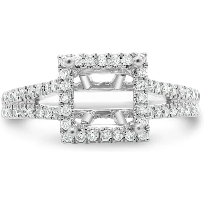 Roman & Jules 14K White Gold Square Halo Engagement Setting with Accent Diamonds