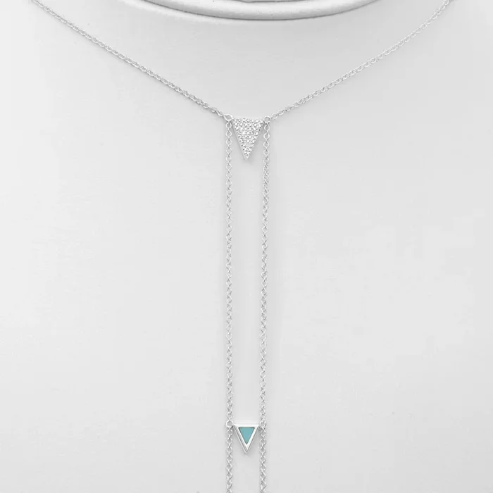 Roman & Jules 14K White Gold Turquoise & Diamond Triple Triangle Necklace
