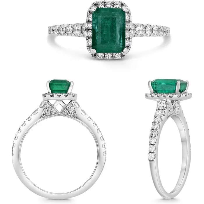 Roman & Jules 18K Gold Emerald Cut Pave Engagement Ring